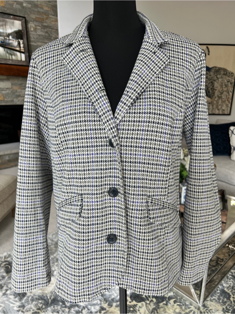 J. Jill Womens Houndstooth Single-Breasted Blazer Jacket - Purple and Green